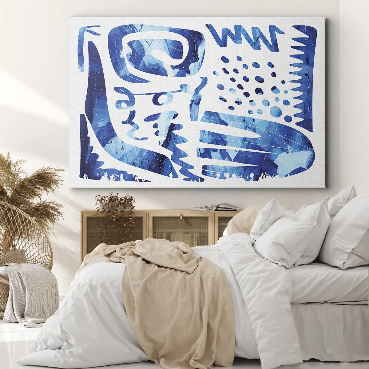 Schilderen op canvas - Abstract patroon in tinten blauw - 70x50cm - Terug naar de wortels - Moderne wanddecoratie voor woonkamer en slaapkamer ARTTOR