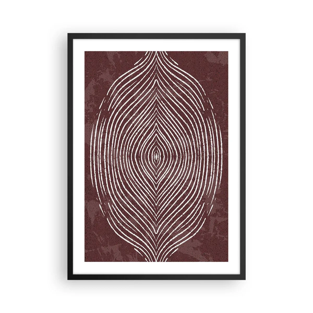 Poster in een zwarte lijst - Een hypnotiserend patroon van witte lijnen op een bruine achtergrond. - 50x70cm - De ruimte spreekt - Moderne wanddecoratie voor woonkamer en slaapkamer ARTTOR