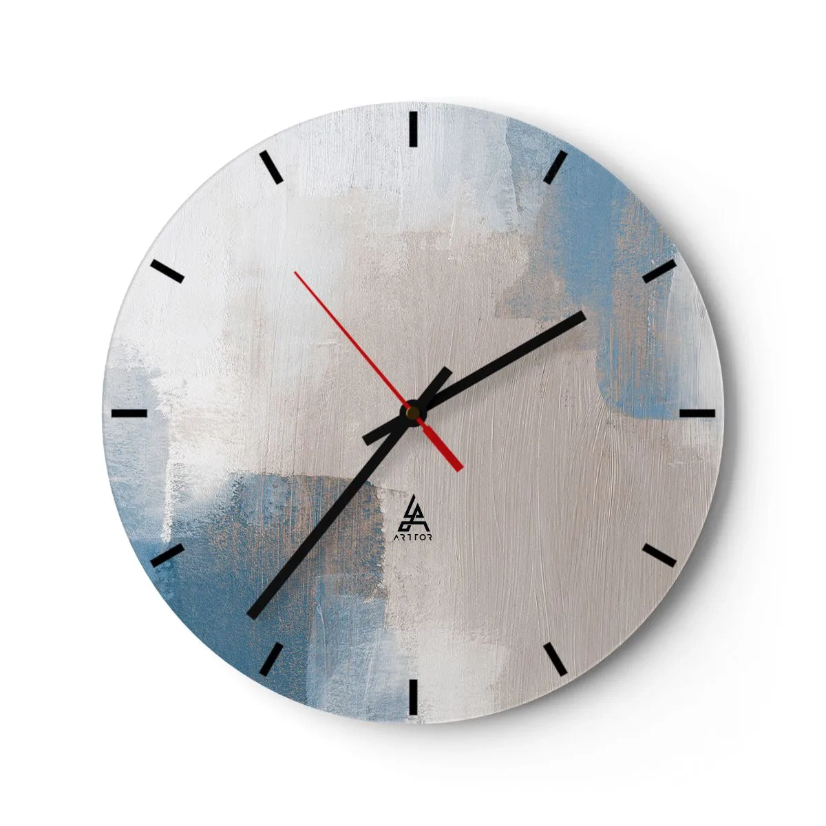 Wandklok - Klok - Moderne abstractie in beige, blauw en grijs - 30x30cm - Roze abstractie achter een blauw gordijn - Moderne wanddecoratie voor woonkamer, keuken en slaapkamer ARTTOR