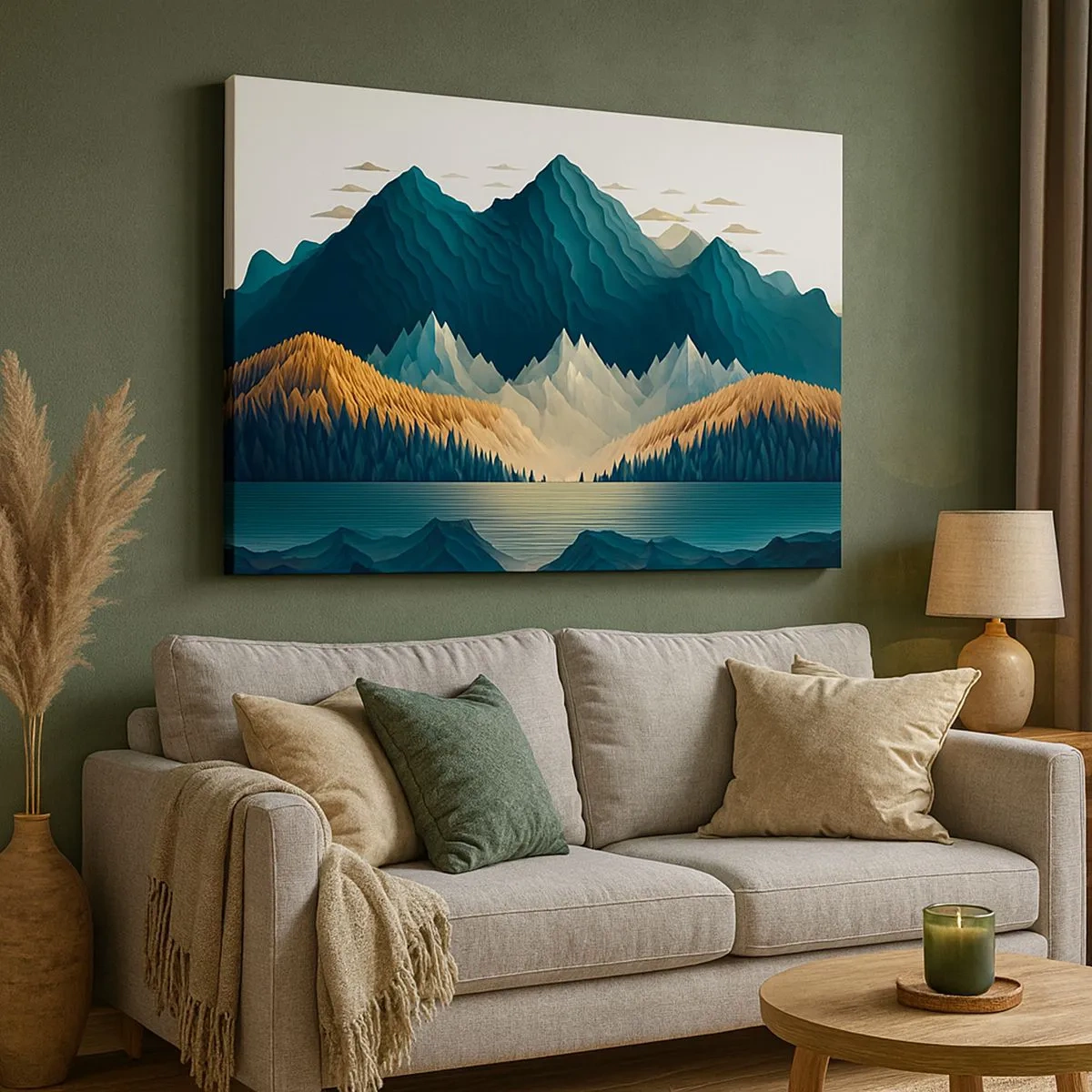 Schilderen op canvas - Schilderachtige bergen boven het meer bij zonsondergang - 70x50cm - Perfect berglandschap - Moderne wanddecoratie voor woonkamer en slaapkamer ARTTOR