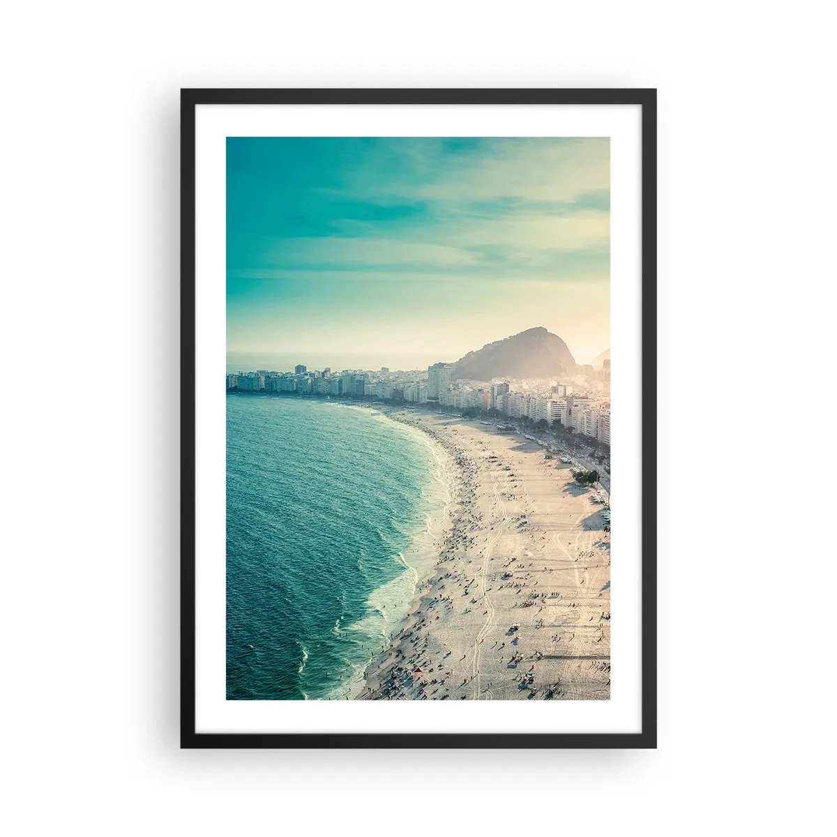 Poster in een zwarte lijst - Uitzicht op het strand en de stad bij zonsondergang - 50x70cm - Eeuwige vakantie in Rio - Moderne wanddecoratie voor woonkamer en slaapkamer ARTTOR