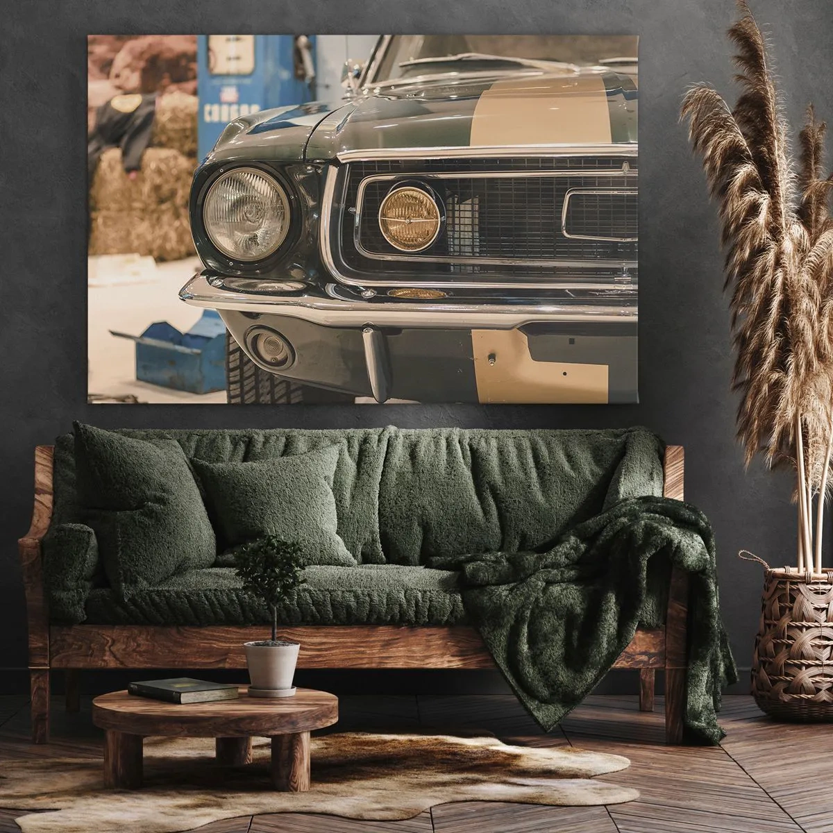 Schilderen op canvas - Een iconische retro-auto in een klassieke setting - 70x50cm - Ontmoeting met een legende - Moderne wanddecoratie voor woonkamer en slaapkamer ARTTOR
