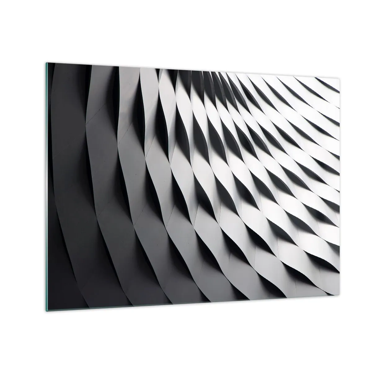 Schilderen op glas - Een abstracte zwart-witte structuur die lijkt op golvende vormen. - 70x50cm - Aan de oppervlakte van de golven - Moderne wanddecoratie voor woonkamer en slaapkamer ARTTOR