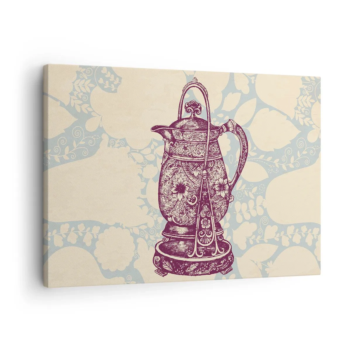 Schilderen op canvas - Gestileerde kruik met ornamenten op een florale achtergrond - 70x50cm - De schoonheid van het dagelijks leven - Moderne wanddecoratie voor woonkamer en slaapkamer ARTTOR