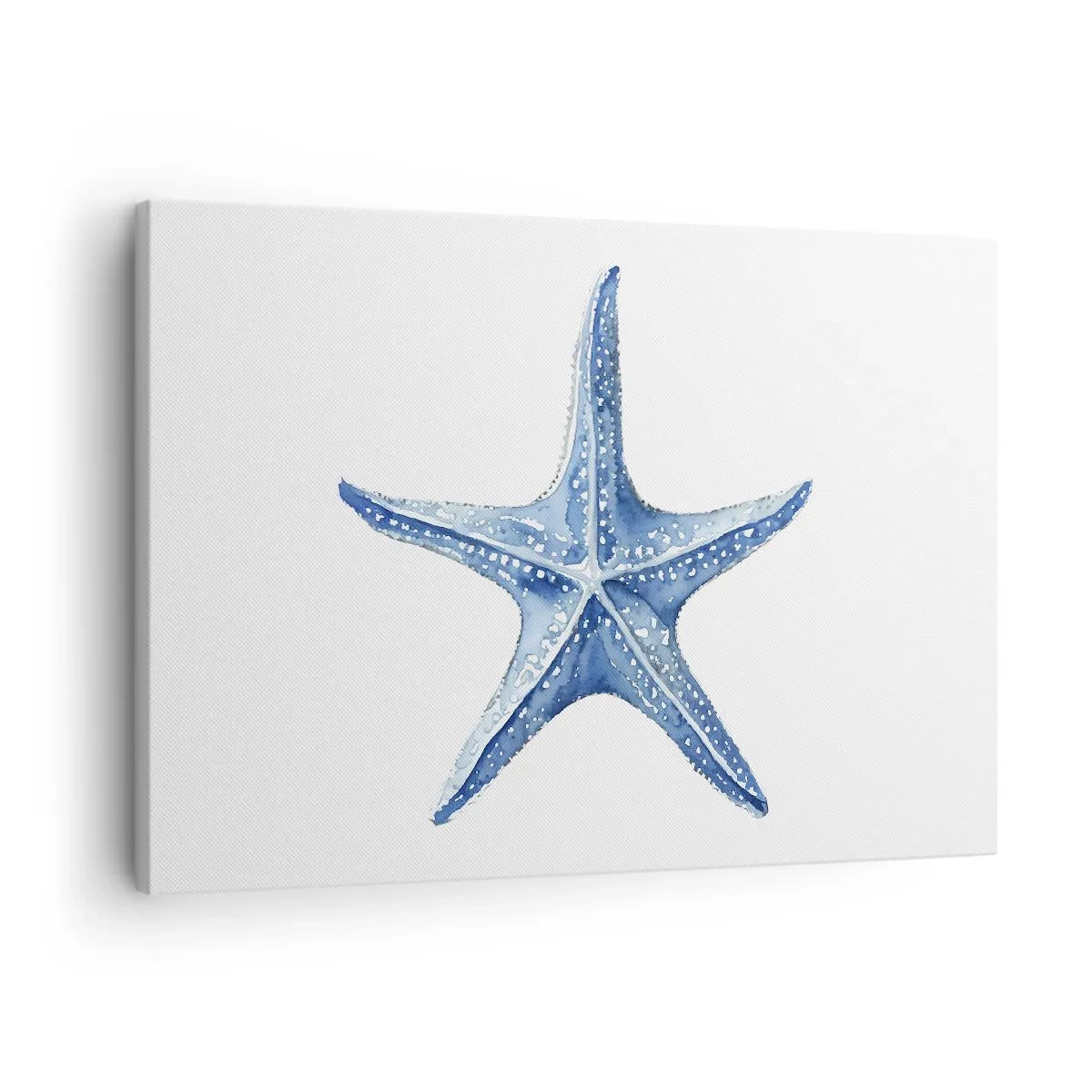 Schilderen op canvas - Blauwe zeester op een witte achtergrond in een minimalistische stijl - 70x50cm - Ster van de zee - Moderne wanddecoratie voor woonkamer en slaapkamer ARTTOR