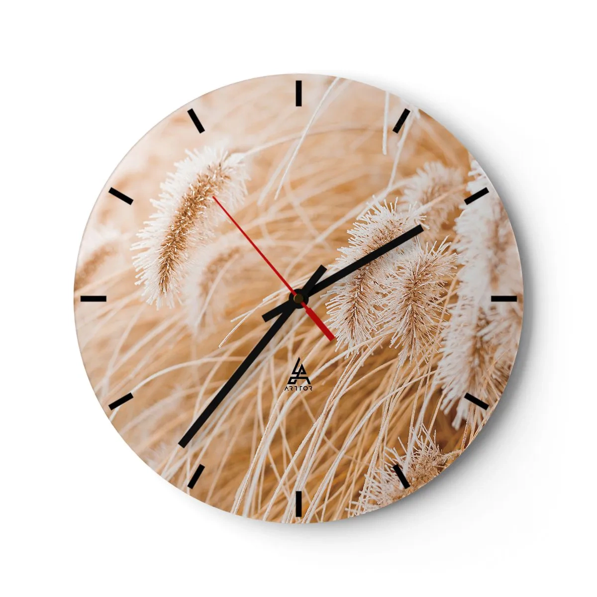Wandklok - Klok - Close-up van goudkleurig gras dat in de wind wuift - 30x30cm - Het gouden geritsel van het gras - Moderne wanddecoratie voor woonkamer, keuken en slaapkamer ARTTOR