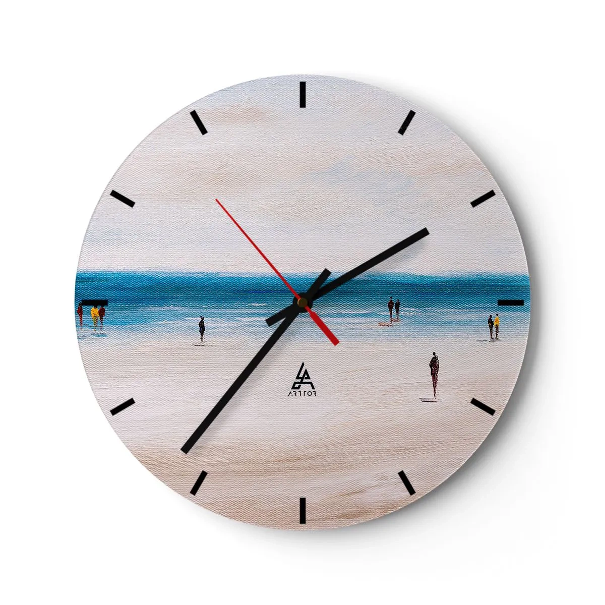 Wandklok - Klok - Figuren die op het strand lopen en uitkijken over de kalme zee - 30x30cm - Een natuurlijke behoefte - Moderne wanddecoratie voor woonkamer, keuken en slaapkamer ARTTOR