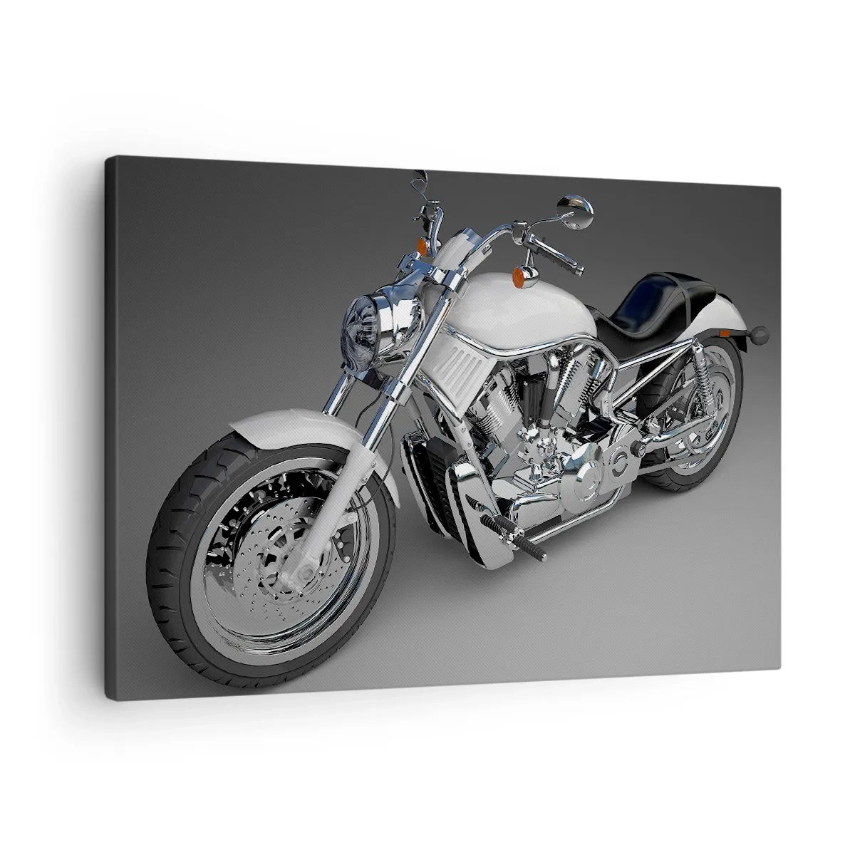 Schilderen op canvas - Witte cruisermotorfiets op een grijze achtergrond - 70x50cm - Je wilt bijna knielen - Moderne wanddecoratie voor woonkamer en slaapkamer ARTTOR