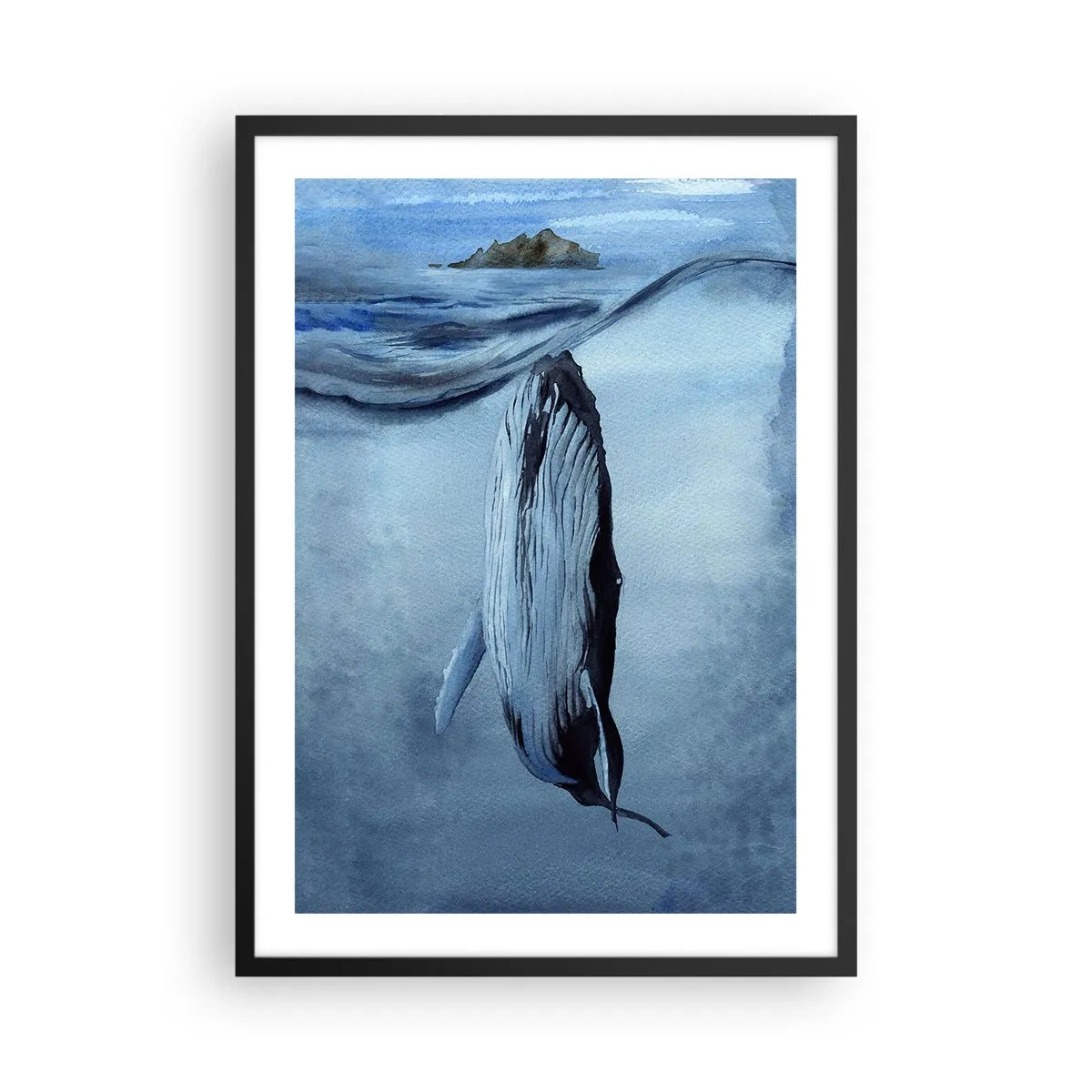 Poster in een zwarte lijst - Een walvis onder het oceaanoppervlak - 50x70cm - Twee noordelijke werelden - Moderne wanddecoratie voor woonkamer en slaapkamer ARTTOR
