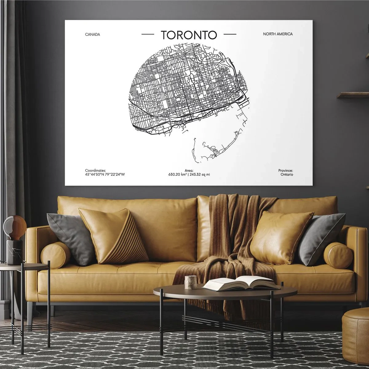 Schilderen op glas - Een minimalistische kaart van Toronto met een stratenpatroon. - 70x50cm - Anatomie van Toronto - Moderne wanddecoratie voor woonkamer en slaapkamer ARTTOR