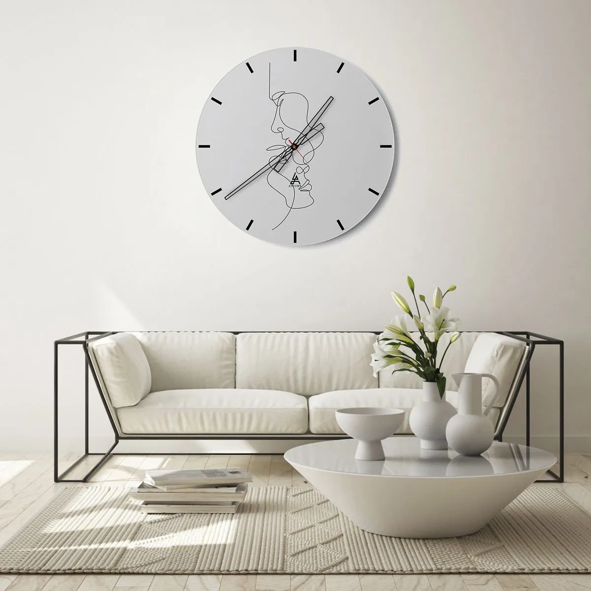 Wandklok - Klok - Minimalistische gezichtscontouren in zwarte lijnen op een witte achtergrond - 30x30cm - De hitte van bittere verlangens - Moderne wanddecoratie voor woonkamer, keuken en slaapkamer ARTTOR