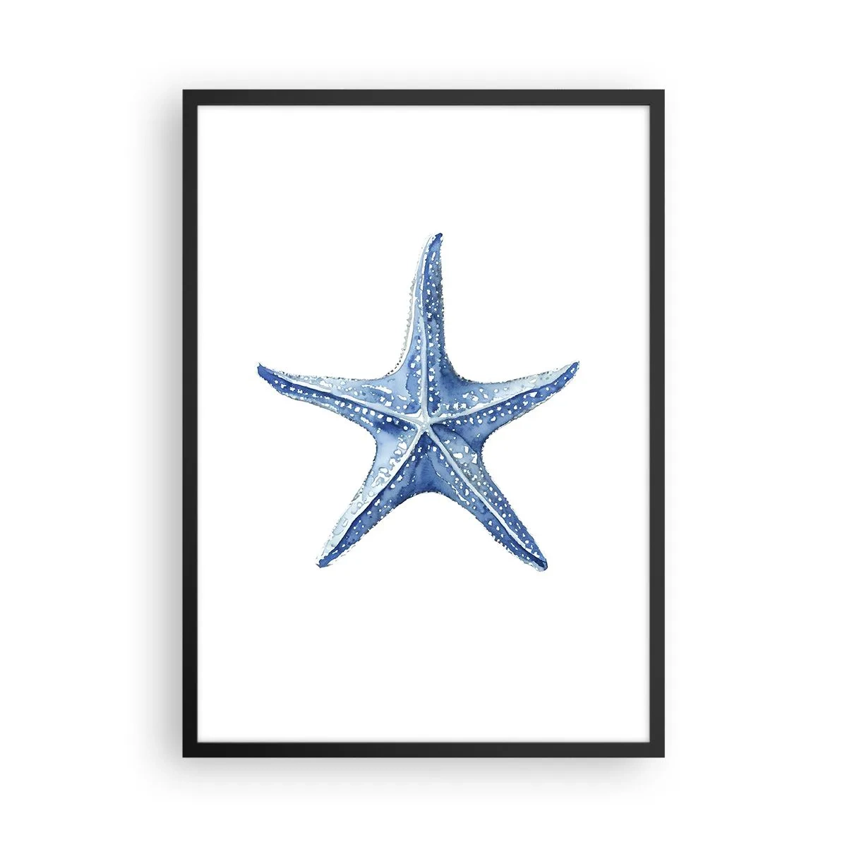 Poster in een zwarte lijst - Blauwe zeester op een witte achtergrond - 50x70cm - Ster van de zee - Moderne wanddecoratie voor woonkamer en slaapkamer ARTTOR