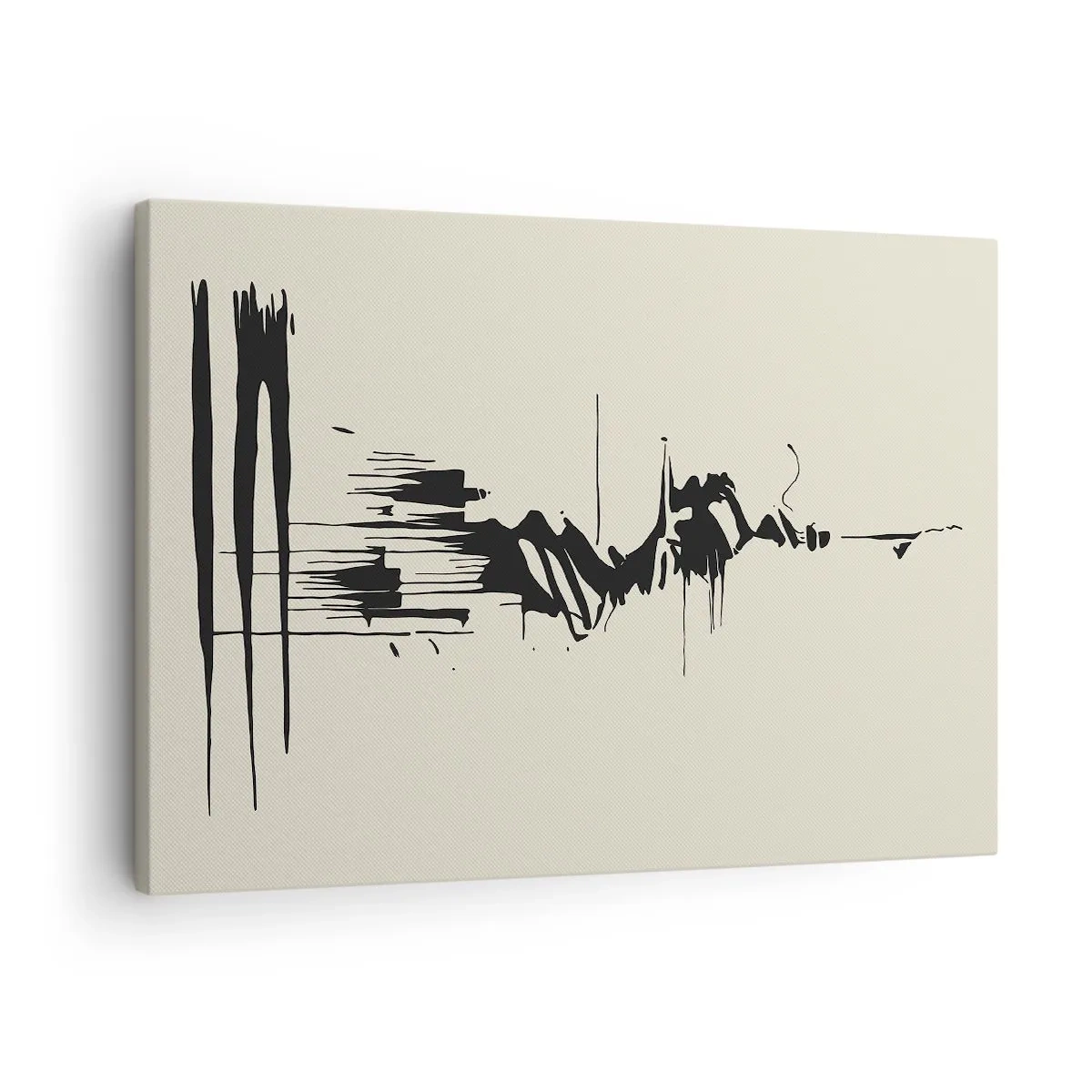 Schilderen op canvas - Minimalistische abstractie met zwarte lijnen op een lichte achtergrond - 70x50cm - Overhaaste abstractie - Moderne wanddecoratie voor woonkamer en slaapkamer ARTTOR