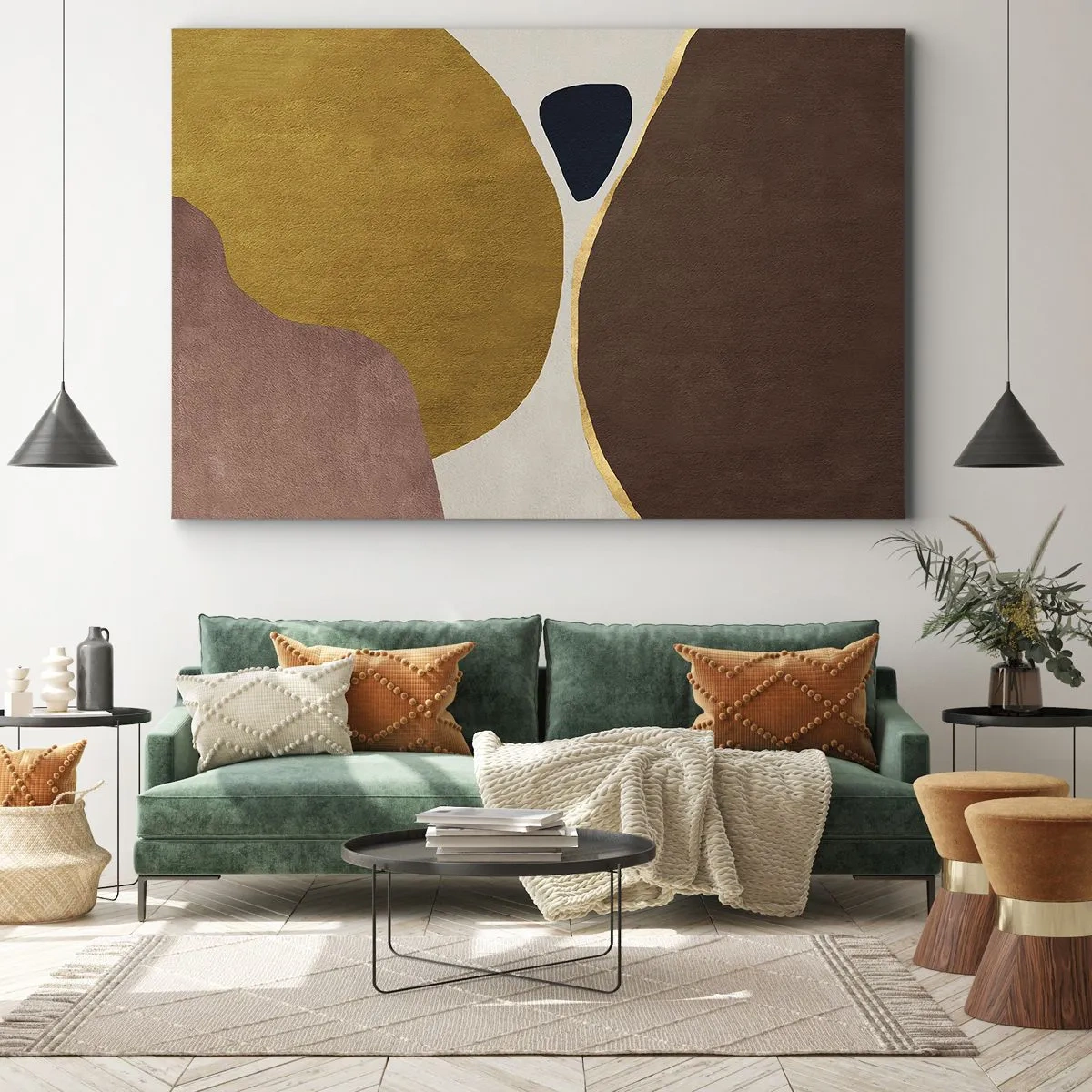 Schilderen op canvas - Een abstracte compositie met geometrische vormen in warme kleuren. - 70x50cm - Abstractie – een plek in de ruimte - Moderne wanddecoratie voor woonkamer en slaapkamer ARTTOR