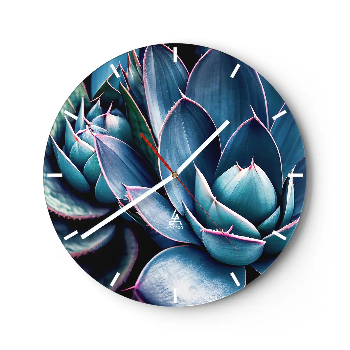Wandklok - Klok - Weelderige rozetten van vetplanten in tinten turquoise en paars - 30x30cm - Levenskracht - Moderne wanddecoratie voor woonkamer, keuken en slaapkamer ARTTOR