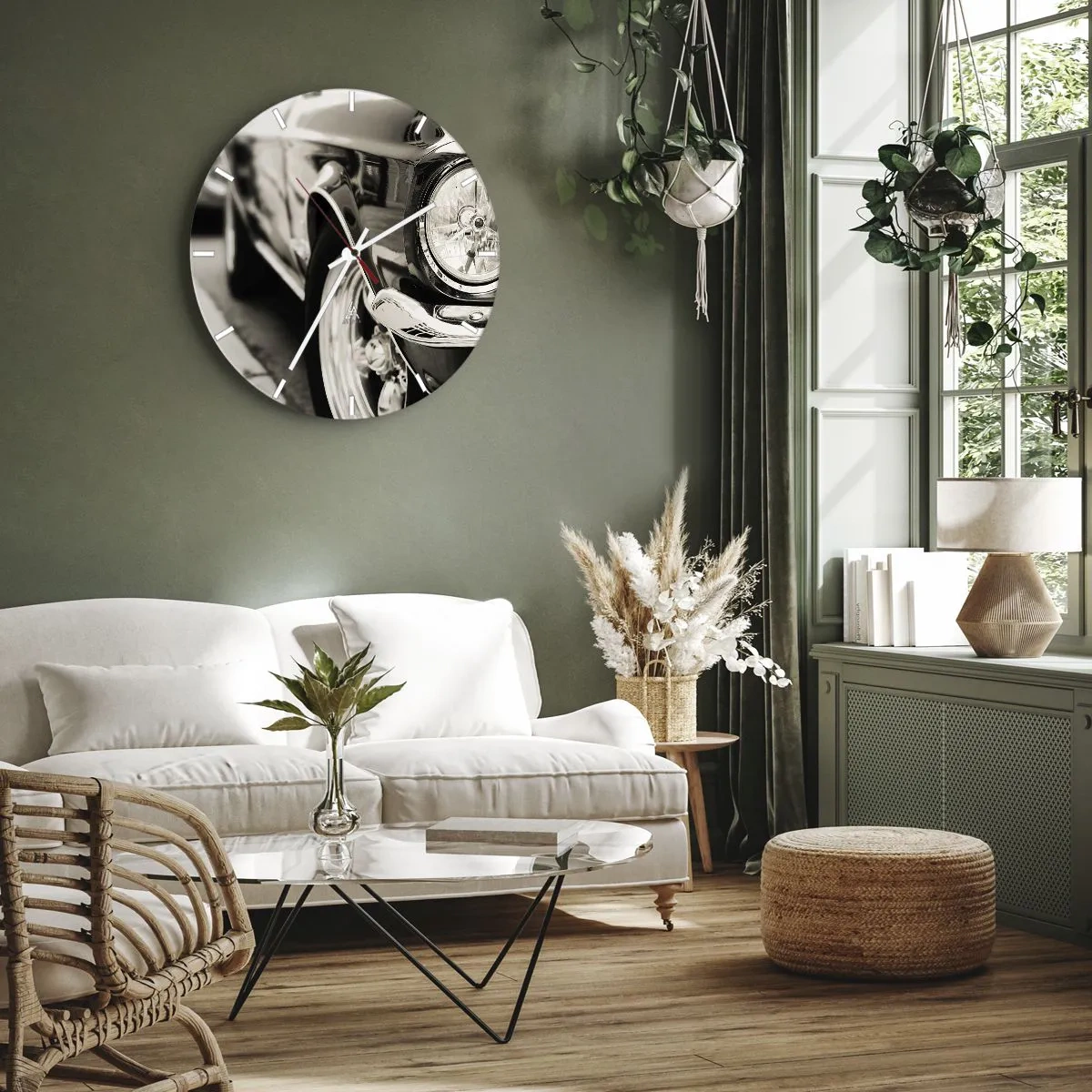 Wandklok - Klok - Close-up van de koplamp van een klassieke auto - 30x30cm - Permanente glans - Moderne wanddecoratie voor woonkamer, keuken en slaapkamer ARTTOR