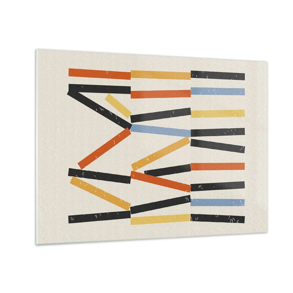 Schilderen op glas - Kleurrijke abstractie van horizontale en diagonale strepen op een lichte achtergrond - 70x50cm - Compositie op goed niveau - Moderne wanddecoratie voor woonkamer en slaapkamer ARTTOR