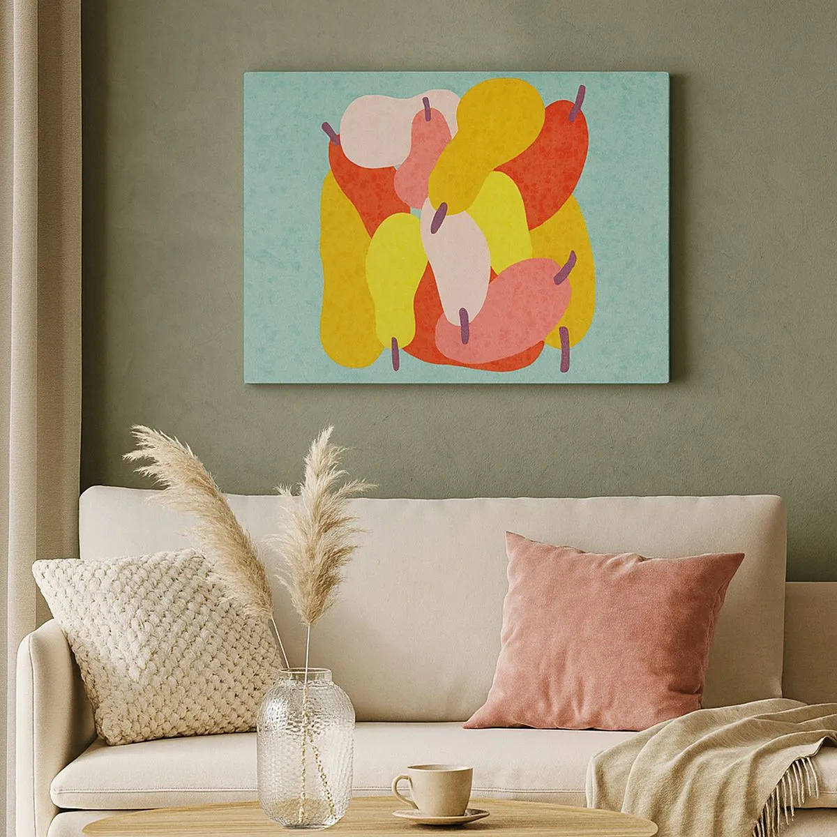 Schilderen op canvas - Kleurrijke abstracte peren op een groene achtergrond - 70x50cm - Probeer de zomerzon - Moderne wanddecoratie voor woonkamer en slaapkamer ARTTOR