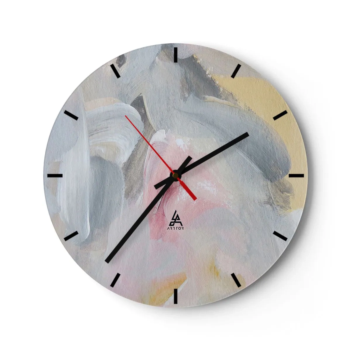 Wandklok - Klok - Abstracte pastelvlekken in tinten roze en grijs - 30x30cm - In een pastelkleurige wereld - Moderne wanddecoratie voor woonkamer, keuken en slaapkamer ARTTOR