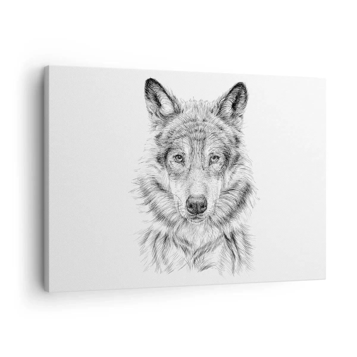 Schilderen op canvas - Schets van een wolvenkop in monochrome stijl op een witte achtergrond - 70x50cm - Een geboren leider - Moderne wanddecoratie voor woonkamer en slaapkamer ARTTOR