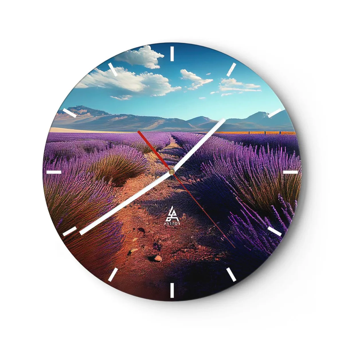 Wandklok - Klok - Een lavendelveld met een berglandschap op de achtergrond - 30x30cm - Geurige velden - Moderne wanddecoratie voor woonkamer, keuken en slaapkamer ARTTOR