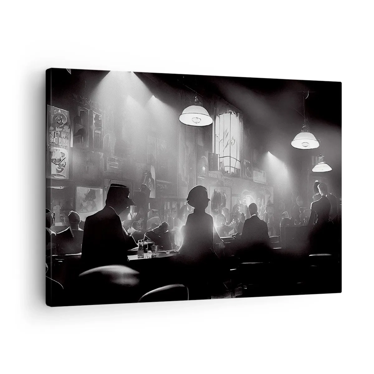 Schilderen op canvas - Zwart-witte jazznachtclubscène - 70x50cm - In jazz-sfeer - Moderne wanddecoratie voor woonkamer en slaapkamer ARTTOR