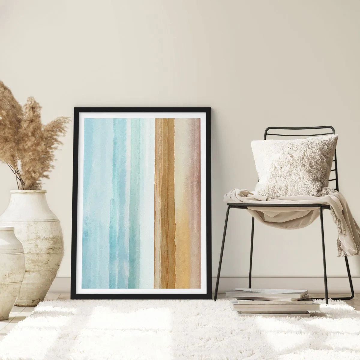 Poster in een zwarte lijst - Een minimalistisch landschap in pasteltinten - 50x70cm - Troost - Moderne wanddecoratie voor woonkamer en slaapkamer ARTTOR
