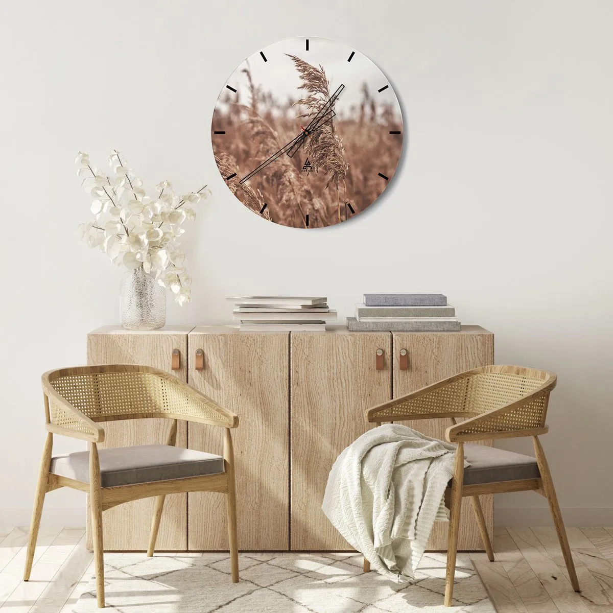 Wandklok - Klok - Herfstgras wuift in natuurlijke kleuren in de wind - 30x30cm - Het is al herfst in de velden - Moderne wanddecoratie voor woonkamer, keuken en slaapkamer ARTTOR