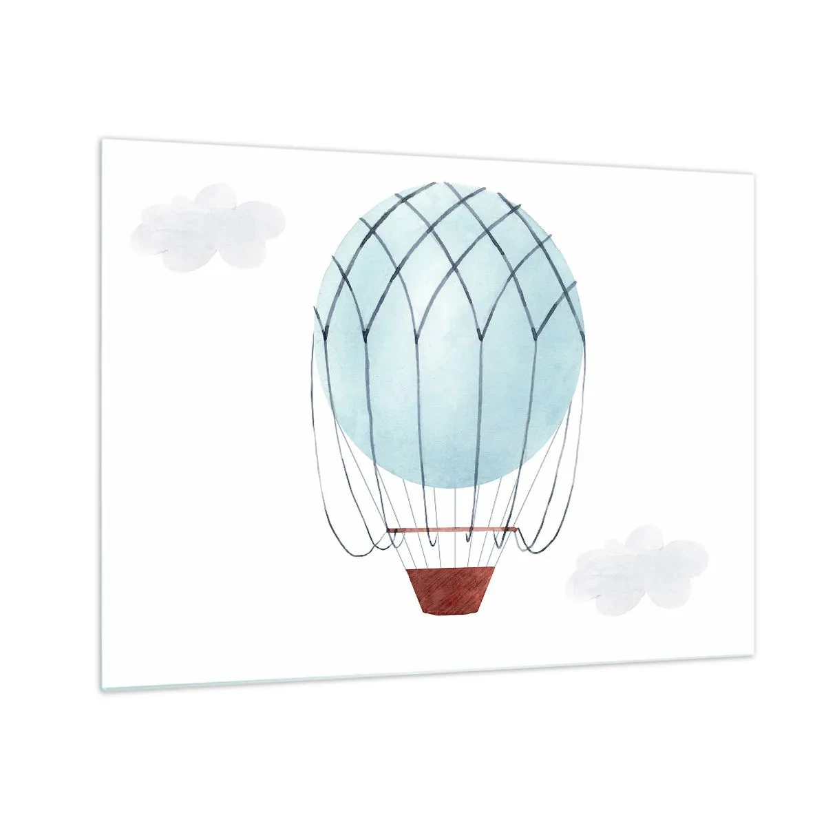 Schilderen op glas - Blauwe luchtballon in de wolken - 70x50cm - Hekemaal in de wolken - Moderne wanddecoratie voor woonkamer en slaapkamer ARTTOR