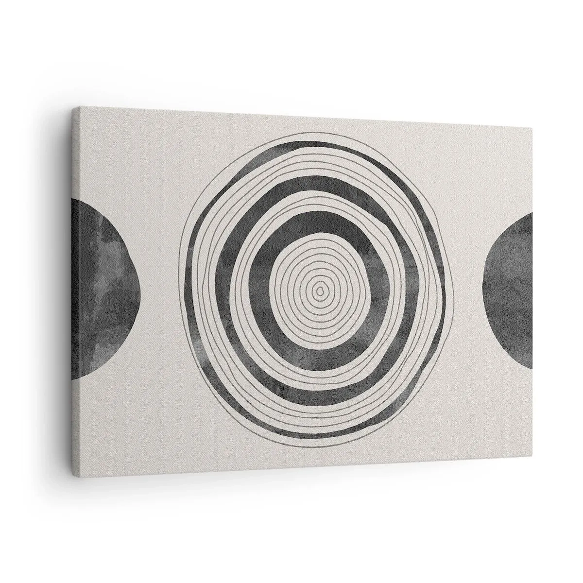Schilderen op canvas - Minimalistische zwart-witte cirkels op een lichte achtergrond - 70x50cm - Wat belangrijk is, is wat er tussenin zit - Moderne wanddecoratie voor woonkamer en slaapkamer ARTTOR