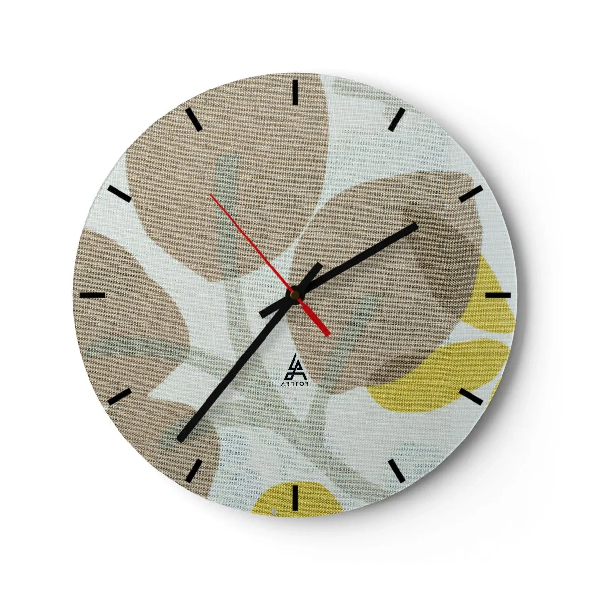 Wandklok - Klok - Pastelkleurige bladeren en gele accenten op een linnenstructuurachtergrond - 30x30cm - Compositie in volle zon - Moderne wanddecoratie voor woonkamer, keuken en slaapkamer ARTTOR