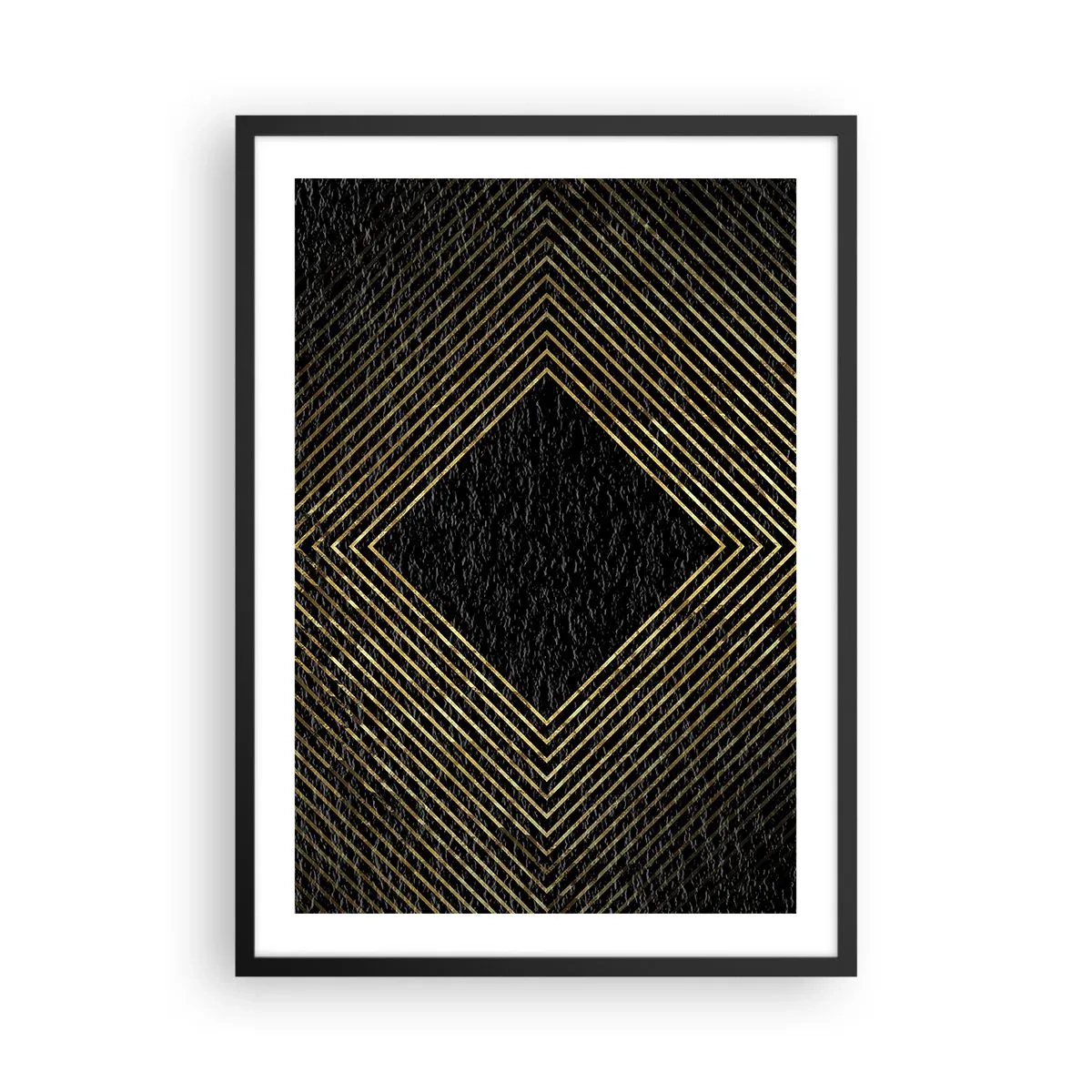 Poster in een zwarte lijst - Gouden geometrische lijnen op een zwarte achtergrond - 50x70cm - Geometrie in glamoureuze stijl - Moderne wanddecoratie voor woonkamer en slaapkamer ARTTOR