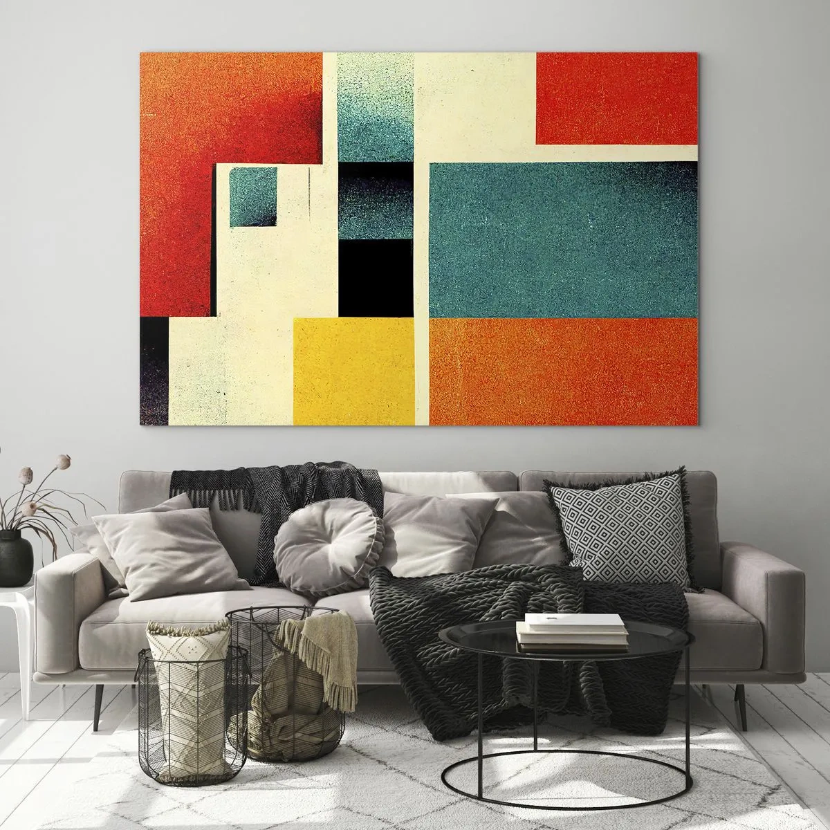 Schilderen op glas - Kleurrijke geometrische rechthoeken in retrostijl - 70x50cm - Geometrische abstractie – goede energie - Moderne wanddecoratie voor woonkamer en slaapkamer ARTTOR
