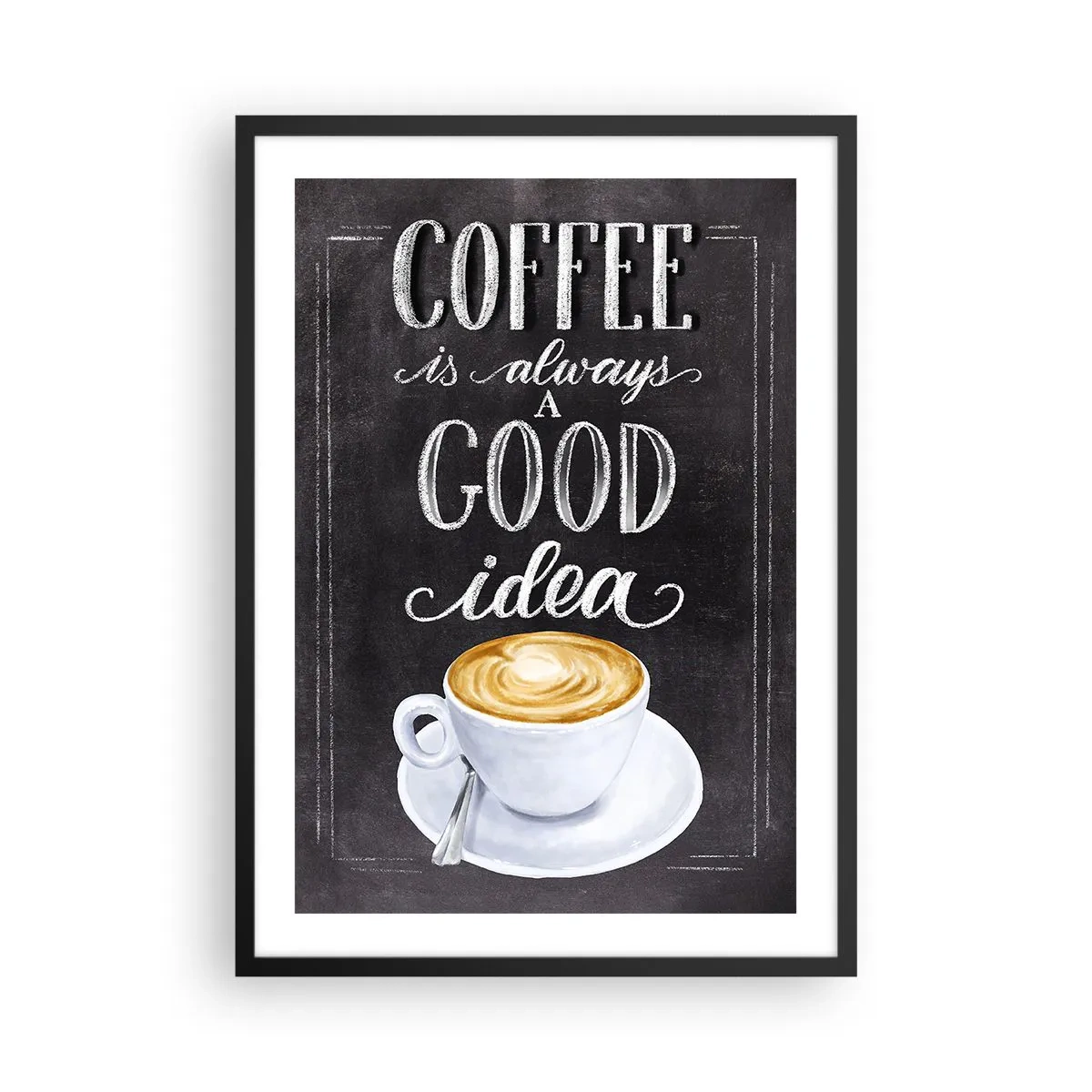Poster in een zwarte lijst - Koffieposter met letters in krijtbordstijl - 50x70cm - Of course! - Moderne wanddecoratie voor woonkamer en slaapkamer ARTTOR