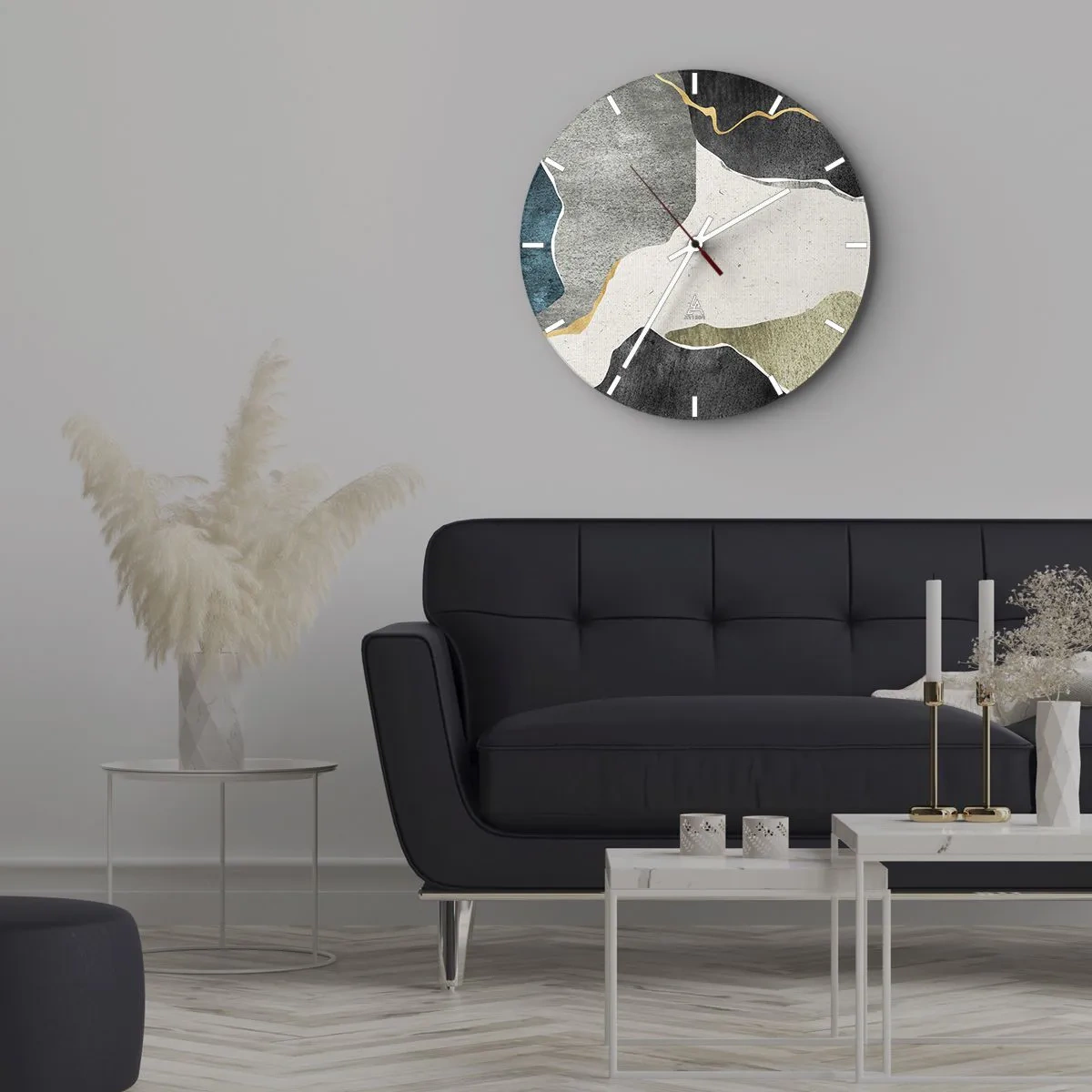 Wandklok - Klok - Kleurrijke vlekken en een gouden lijn creëren een mozaïekpatroon - 30x30cm - Mozaïekcompositie met gouddraad - Moderne wanddecoratie voor woonkamer, keuken en slaapkamer ARTTOR