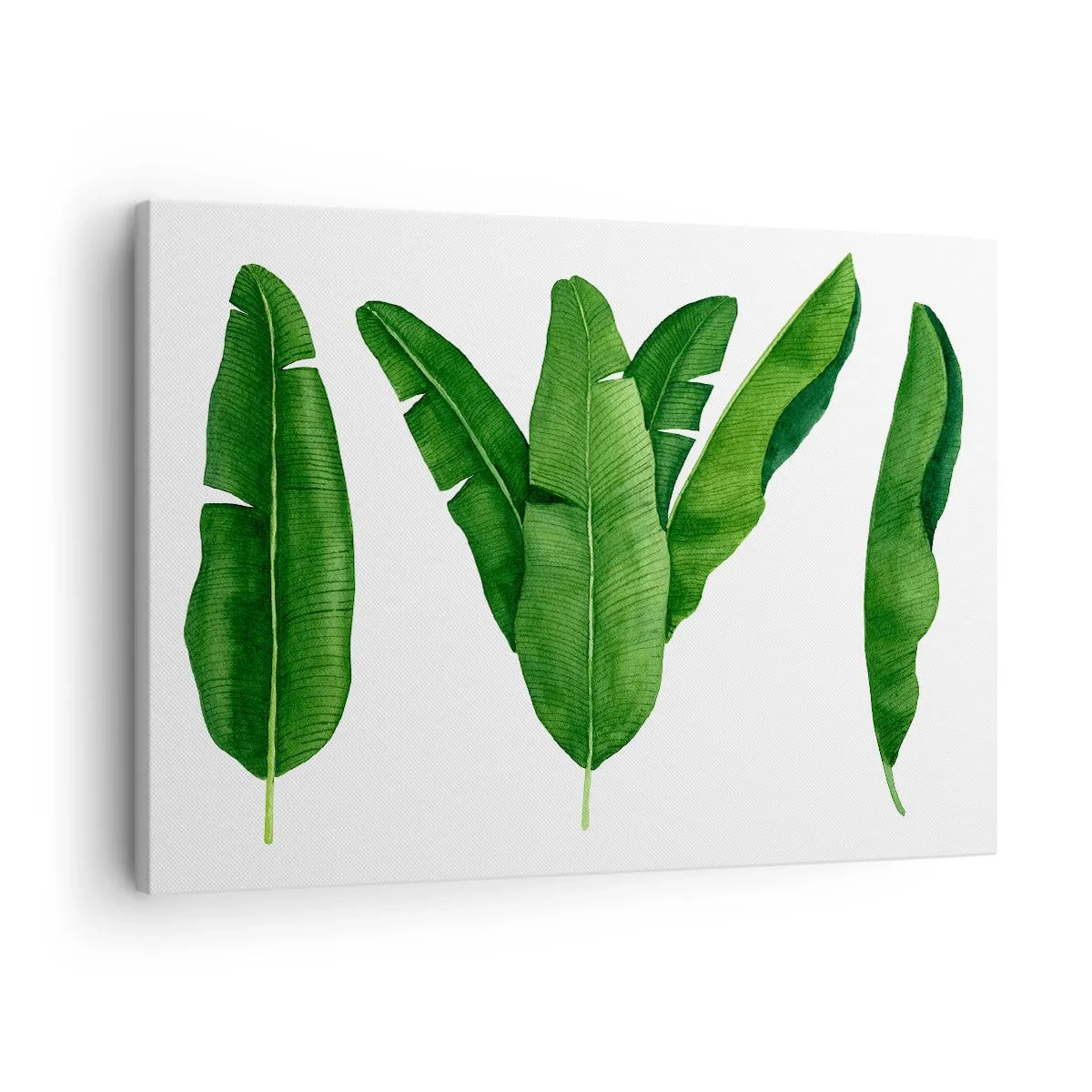 Schilderen op canvas - Drie bananenbladeren in een artistieke benadering - 70x50cm - Groene symmetrie - Moderne wanddecoratie voor woonkamer en slaapkamer ARTTOR