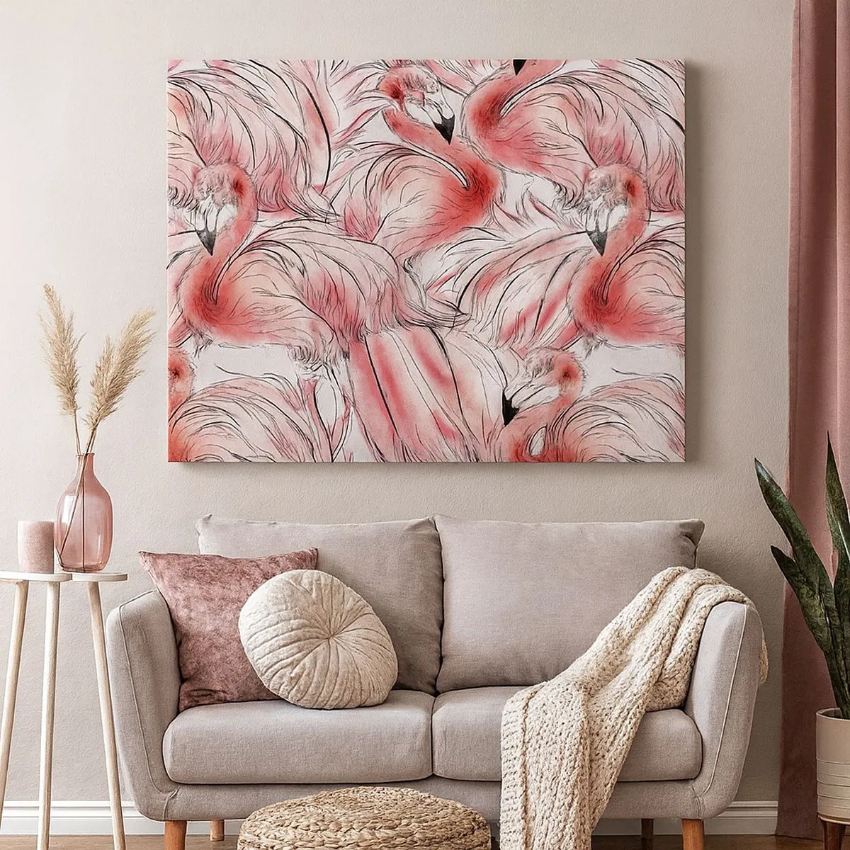 Schilderen op canvas - Delicate tekeningen van roze flamingo's - 70x50cm - Vogelcorps de ballet - Moderne wanddecoratie voor woonkamer en slaapkamer ARTTOR
