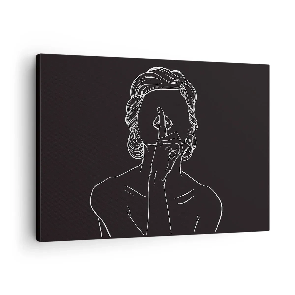 Schilderen op canvas - Minimalistisch silhouet van een vrouw op een zwarte achtergrond - 70x50cm - Schoonheid bloeit in stilte - Moderne wanddecoratie voor woonkamer en slaapkamer ARTTOR
