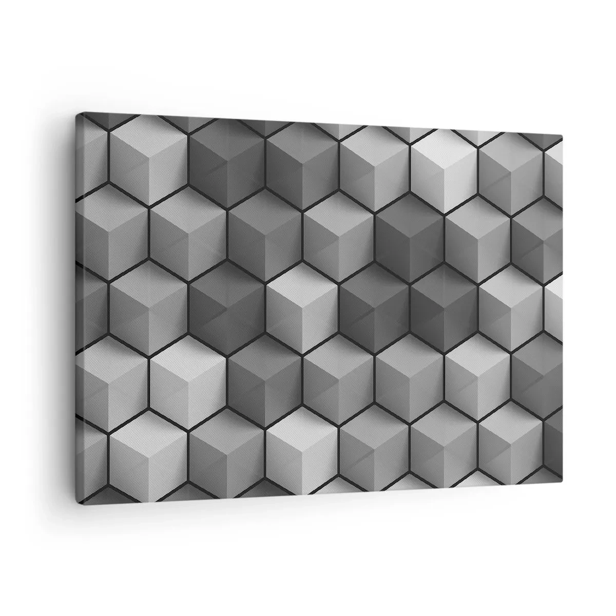 Schilderen op canvas - Geometrische compositie van kubussen in tinten grijs en zwart - 70x50cm - Kubistische puzzel - Moderne wanddecoratie voor woonkamer en slaapkamer ARTTOR