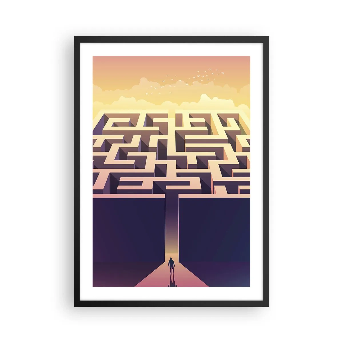 Poster in een zwarte lijst - Een symbolisch labyrint in gouden licht - 50x70cm - Beslissingstijd - Moderne wanddecoratie voor woonkamer en slaapkamer ARTTOR