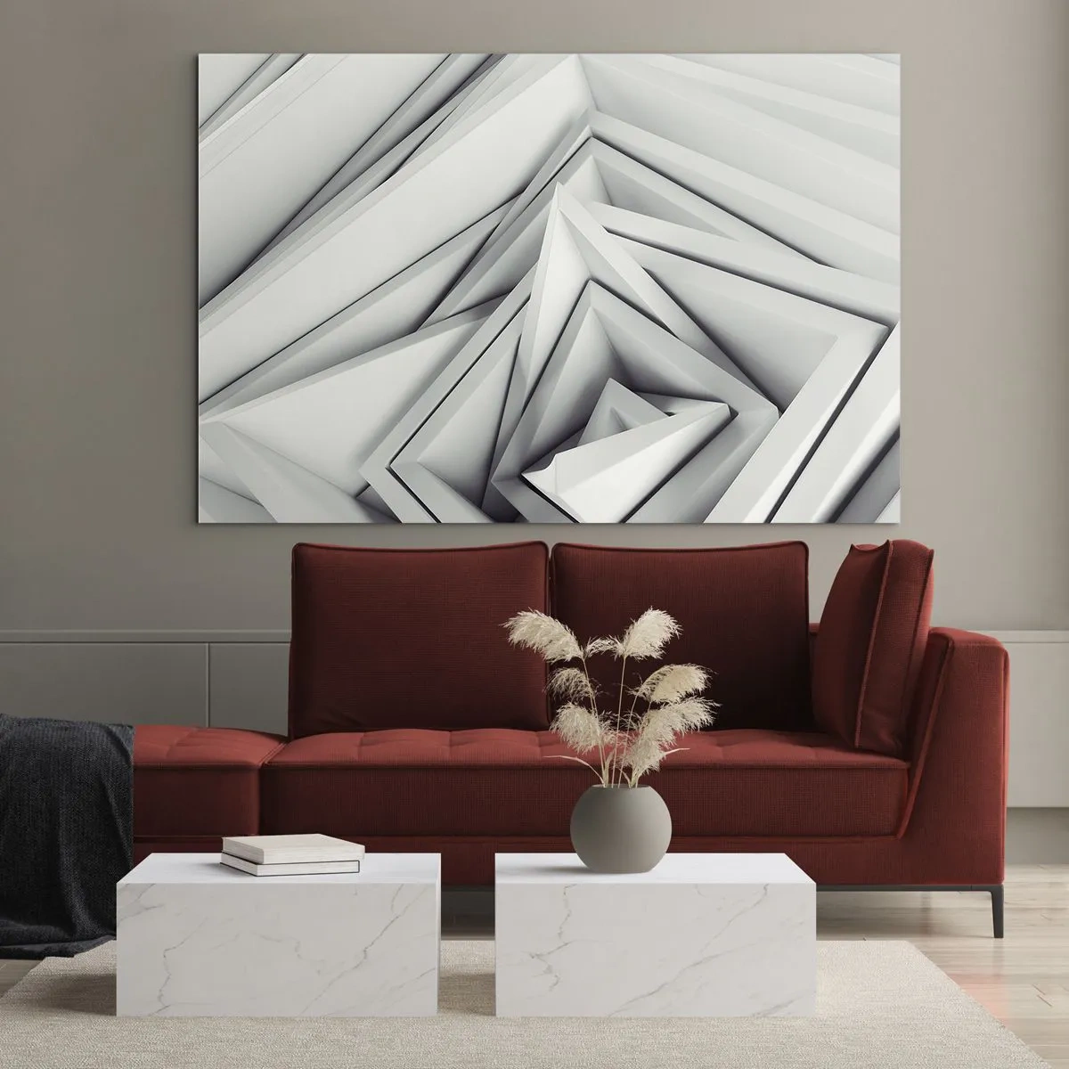 Schilderen op glas - Driedimensionale geometrische vormen in grijstinten - 70x50cm - Scherpe hoeken knoppen - Moderne wanddecoratie voor woonkamer en slaapkamer ARTTOR
