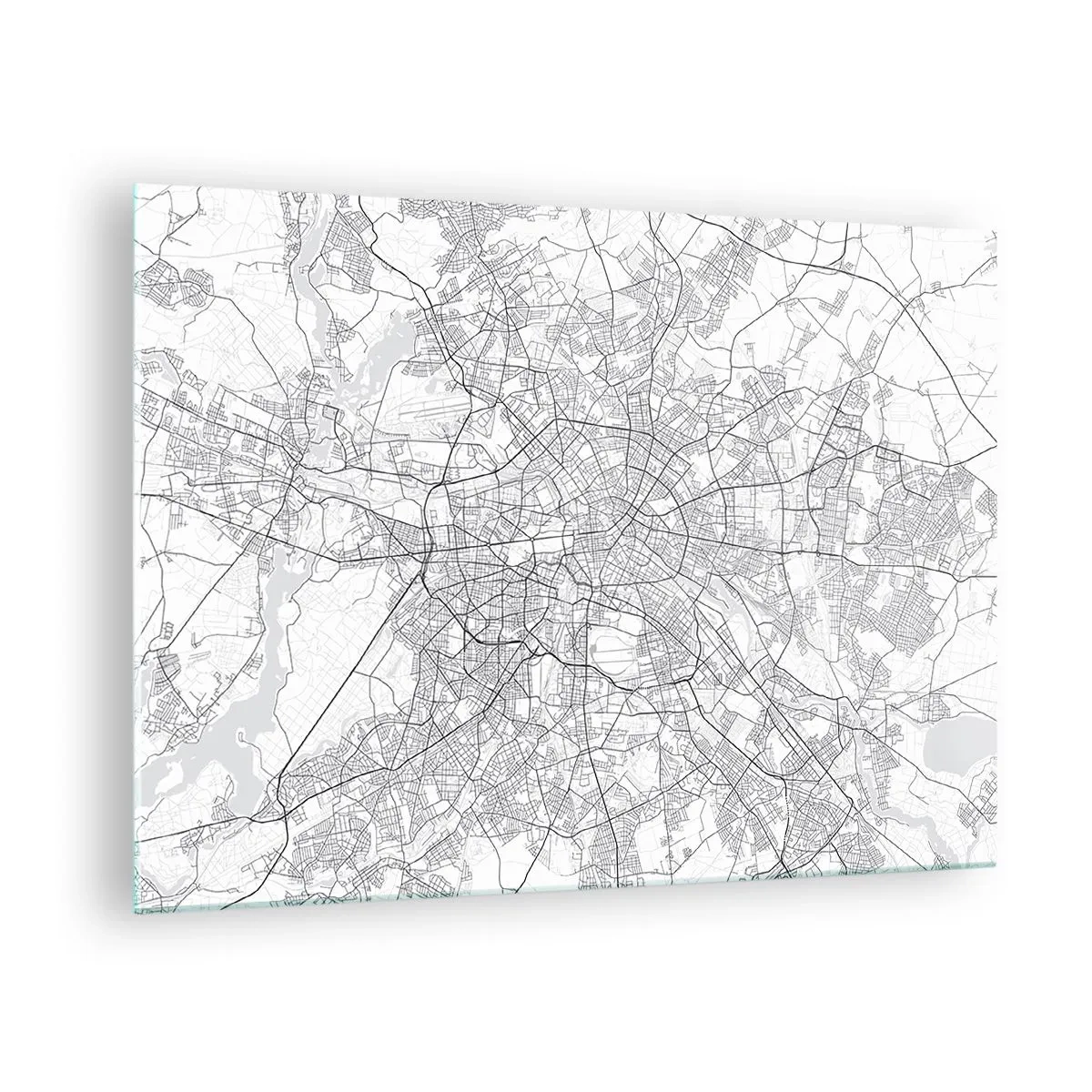 Schilderen op glas - Zwart-witkaart van Berlijn met een geometrische stratenindeling - 70x50cm - Berlijnse bloem - Moderne wanddecoratie voor woonkamer en slaapkamer ARTTOR