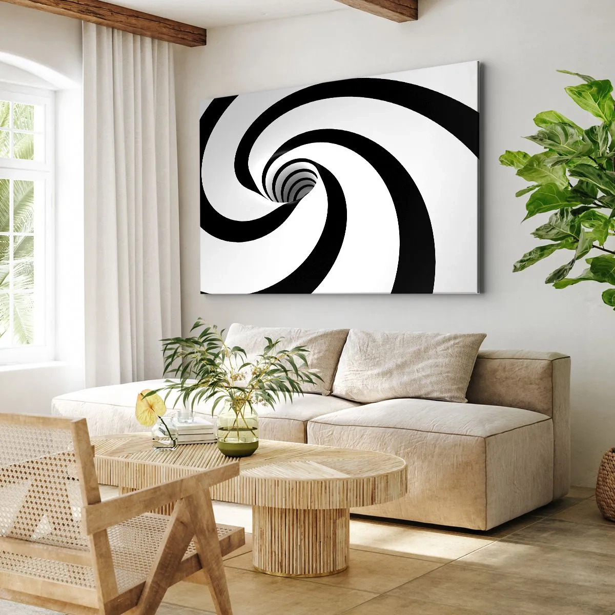 Schilderen op canvas - Abstracte zwart-witte spiraal met een werveleffect - 70x50cm - Toegeven aan de draaikolk? - Moderne wanddecoratie voor woonkamer en slaapkamer ARTTOR
