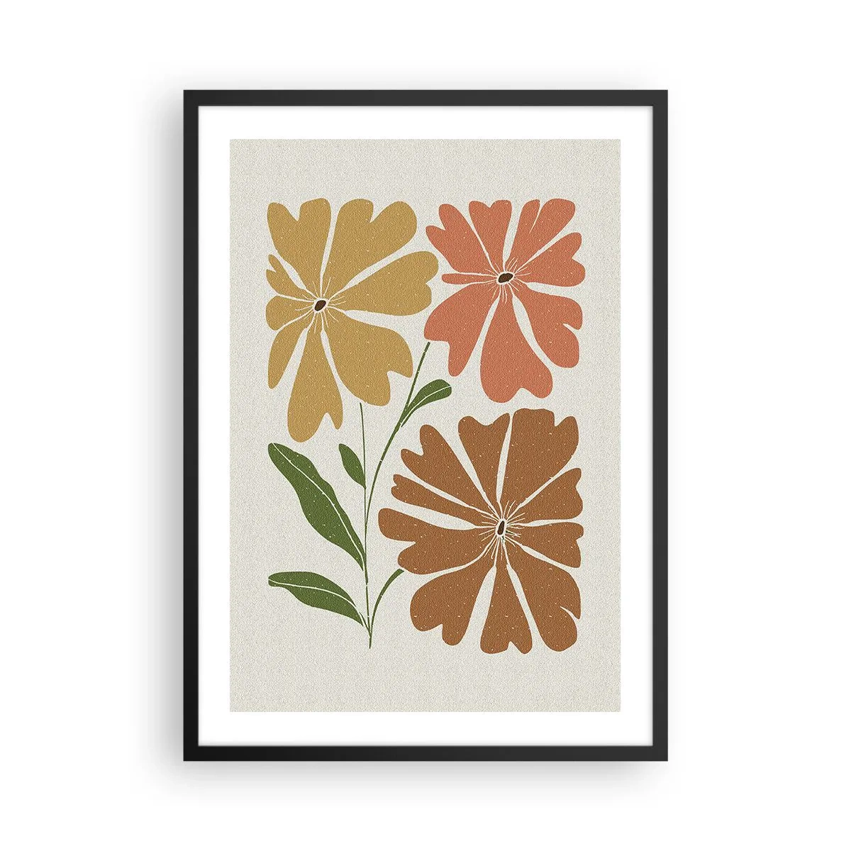 Poster in een zwarte lijst - Minimalistische bloemen in warme tinten - 50x70cm - Natuur en geometrie - Moderne wanddecoratie voor woonkamer en slaapkamer ARTTOR