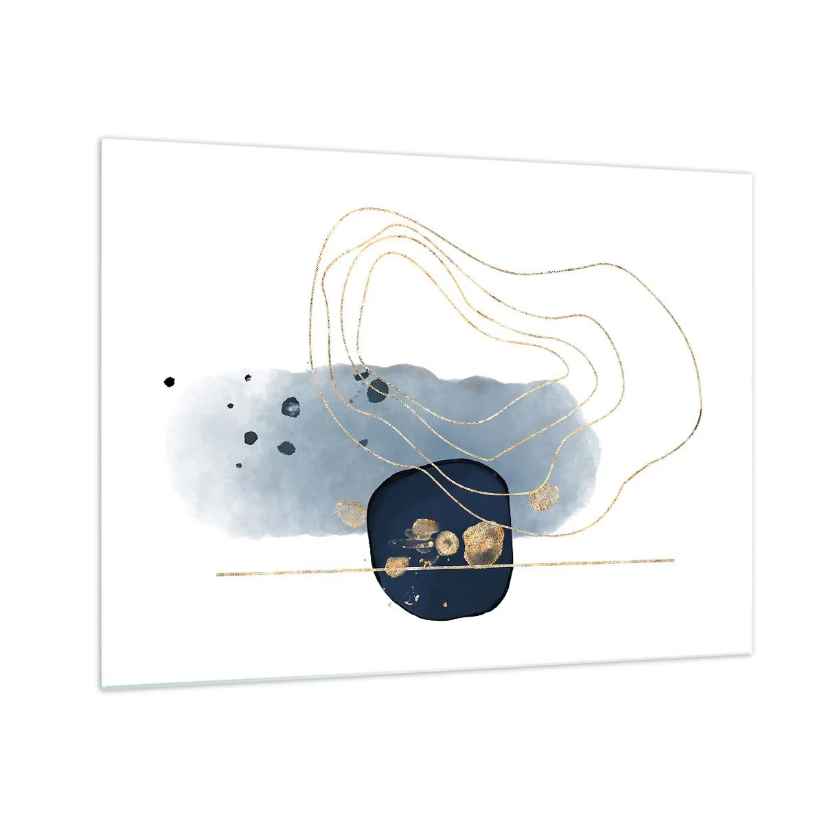 Schilderen op glas - Abstracte compositie in blauwe en gouden tinten - 70x50cm - Blauw en goud fantasie - Moderne wanddecoratie voor woonkamer en slaapkamer ARTTOR