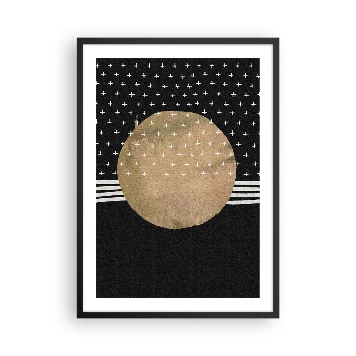 Poster in een zwarte lijst - Abstracte gouden bal op een zwarte achtergrond met patronen - 50x70cm - Samenstelling: galaxy-vlag - Moderne wanddecoratie voor woonkamer en slaapkamer ARTTOR