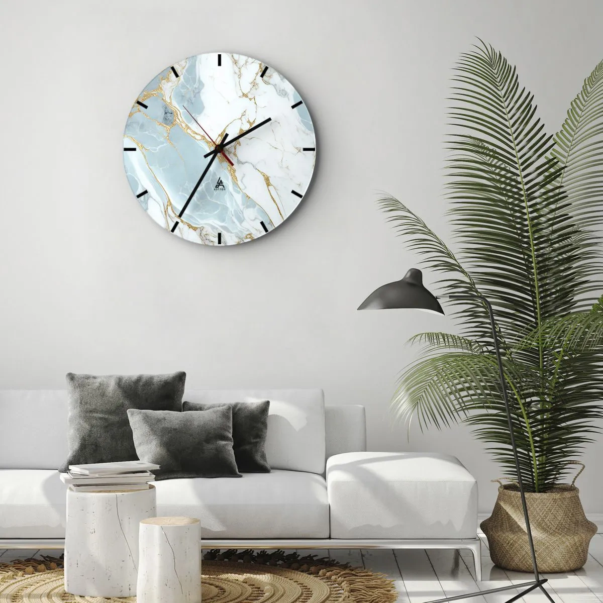 Wandklok - Klok - Blauw en wit marmer met overal gouden aderen - 30x30cm - Rijkdom van steen - Moderne wanddecoratie voor woonkamer, keuken en slaapkamer ARTTOR