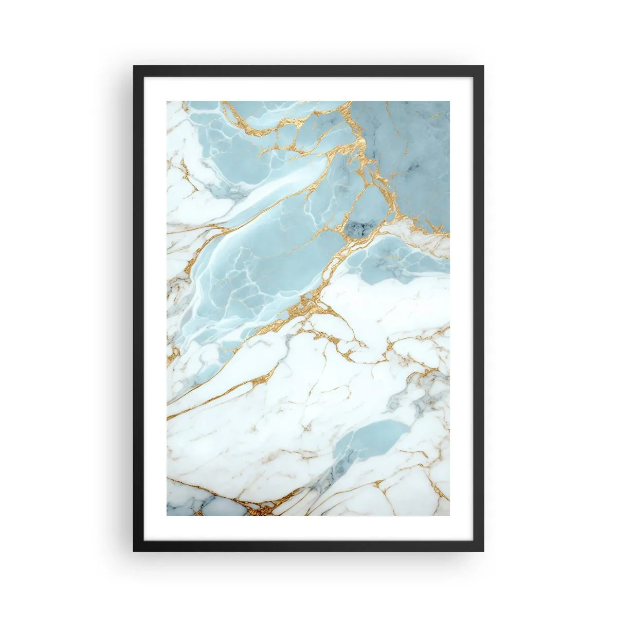 Poster in een zwarte lijst - Elegant marmer in tinten blauw en goud - 50x70cm - Rijkdom van steen - Moderne wanddecoratie voor woonkamer en slaapkamer ARTTOR