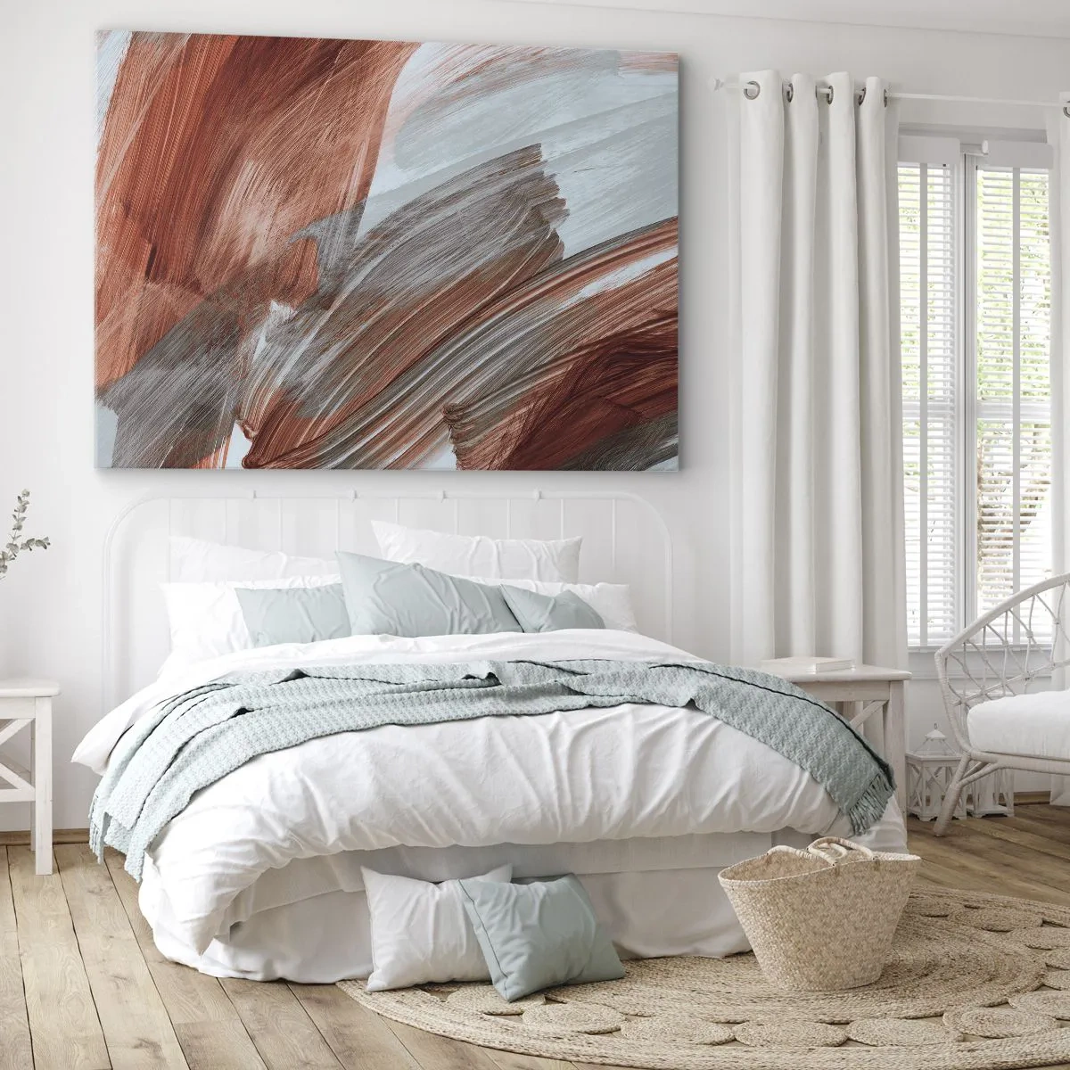Schilderen op canvas - Abstracte penseelstreken in tinten koper en grijs - 70x50cm - Herfst en winderige abstractie - Moderne wanddecoratie voor woonkamer en slaapkamer ARTTOR