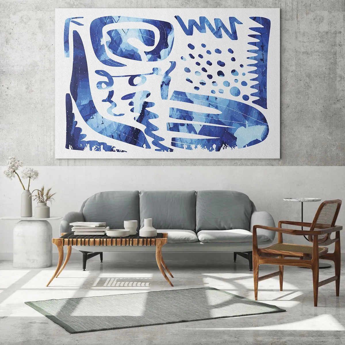 Schilderen op glas - Dynamische blauwe abstractie met geometrische vormen - 70x50cm - Terug naar de wortels - Moderne wanddecoratie voor woonkamer en slaapkamer ARTTOR